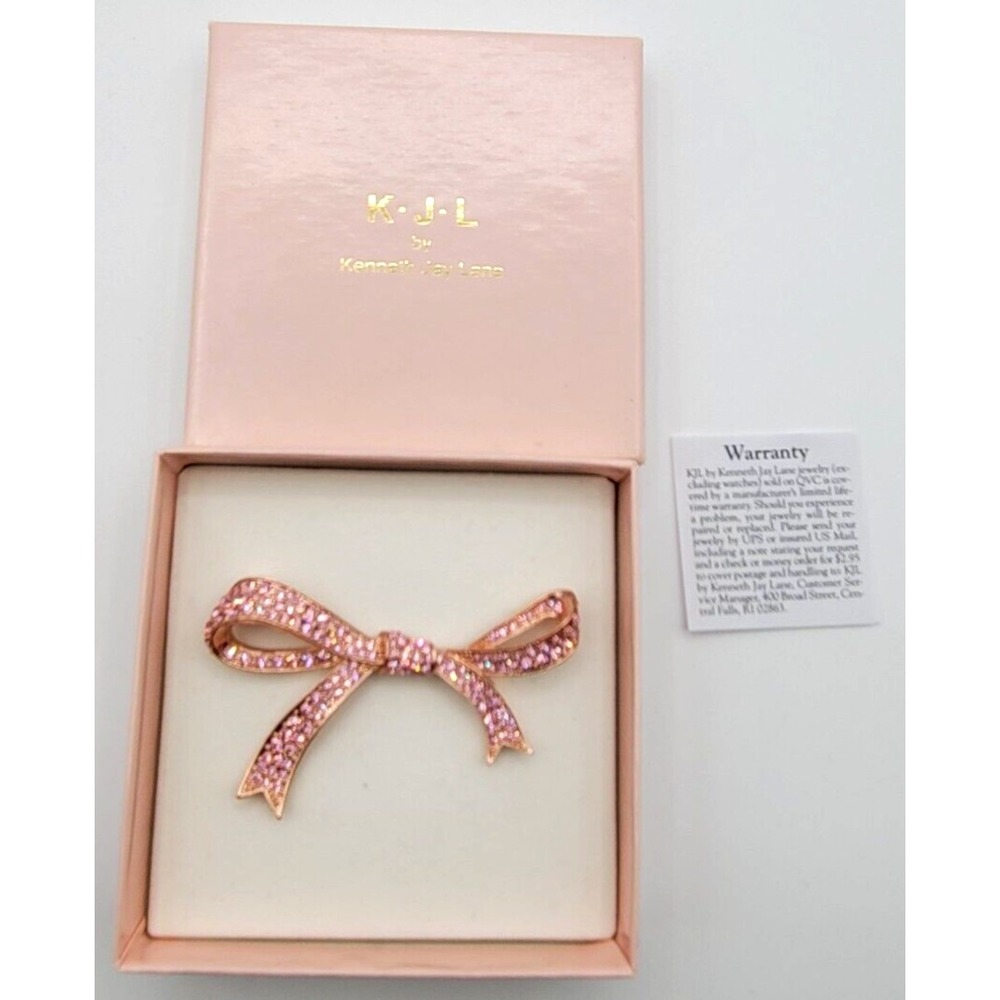KENNETH JAY‎ LANE PAVE CRYSTAL RIBBON BOW BROOCH PIN PINK RHINESTONE NEW KJL
